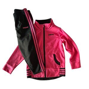 Adidas Toddler 2-Piece Pink & Black Outfit Size 24M Polyester Jacket & Pants Set
